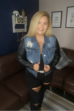 Faux Leather Sleeve Denim